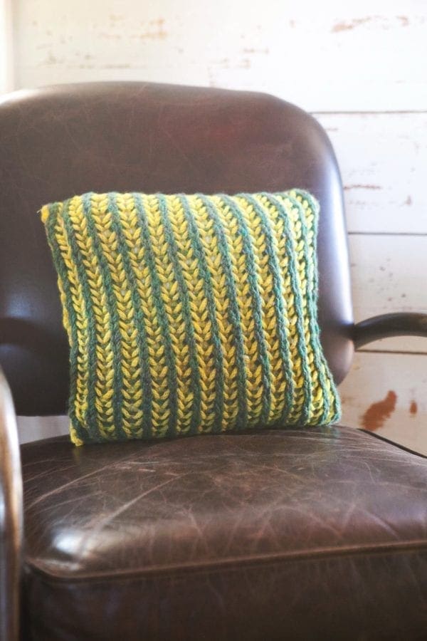 Bi-Color Brioche Pillow, by Vickie Howell | Get the pattern and learn the stitch pattern!