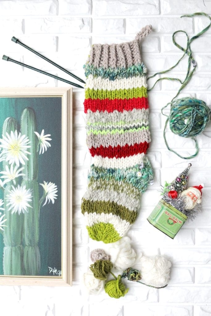 Scrap Bin Stockings | #Knit modern #Christmas stockings using the yarn from your stash! Tutorial and pattern by Vickie Howell