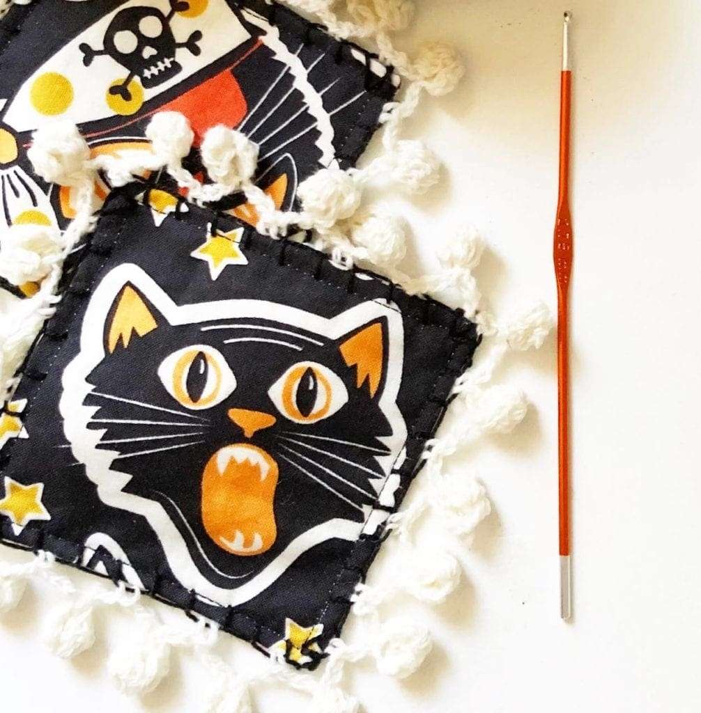 Halloween Fabric & Crochet Ball Fringe Coasters by Vickie Howell