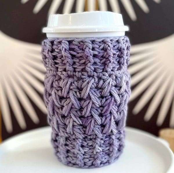 Crochet Feather Stitch Cup Cozy. Free Patter from Vickie Howell