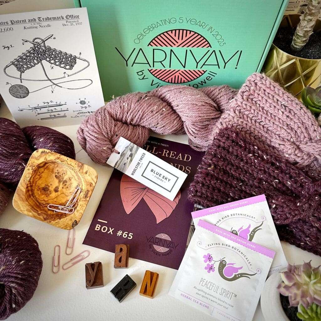 YarnYAY! September Box for knitters & crocheters, featuring Blue Sky Fibers Woolstok Tweed